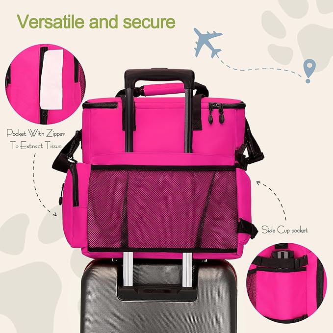 Dog Travel Bag,Weekend Pet Travel Bag Set for Dog and Cat,Airline Approved Tote Multi-Function Dog Bags for Traveling,Include 2 Collapsible Bowls,2 Food Storage Containers,1 Feeding Mat,Red-PawvioPets
