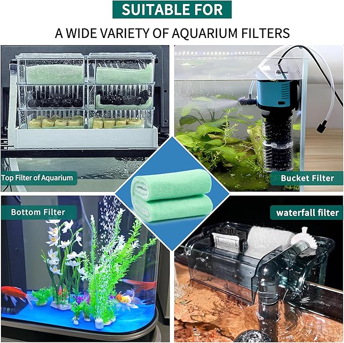 Aquarium Filter Sponge Fish Tank Pond Filter Media Filters Pad for Fish Tank,Filter Freshwater, Saltwater Aquariums, Reusable Fish Pond Filter Material, 0.27" Thick, Green-PawvioPets