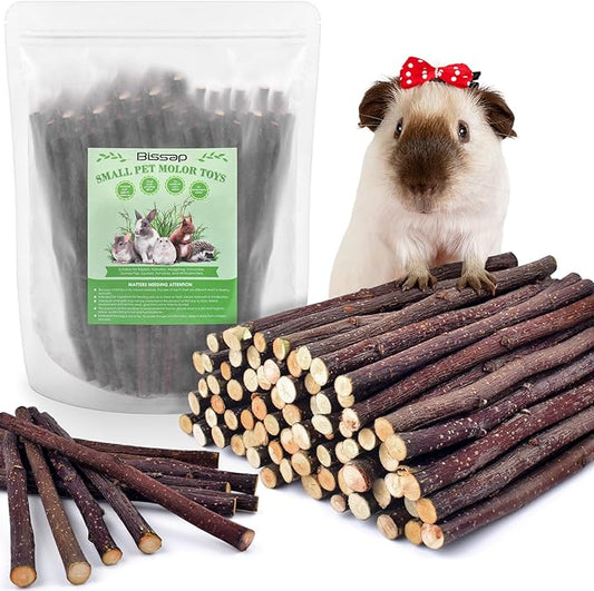 Bissap 460g/16.2oz Apple Sticks for Rabbits, Natural Bunny Chew Toys and Treats for Chinchilla Guinea Pig Hamster Gerbil Small Animals Pet Apple Wood Stick Toys Teeth Grinding-PawvioPets