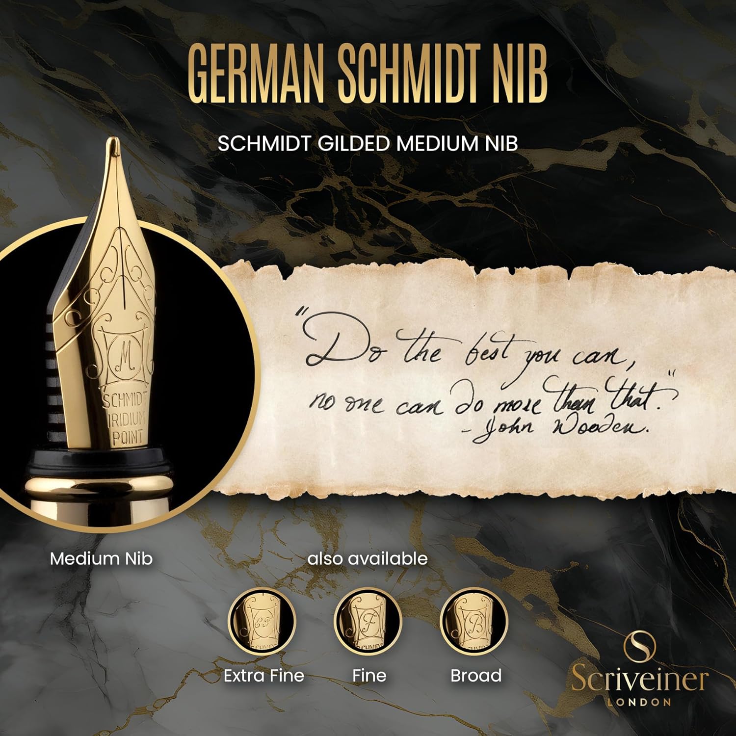Scriveiner Luxury Fountain Pen - Stunning Luxury Pen, Real Gold Finish, Schmidt Gilded Nib (Medium), Converter, Best Pen Gift Set for Men & Women, Professional, Executive, Office, Nice Pens