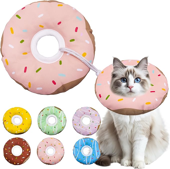 Cat Cone Collar Soft, Adjustable Cat Recovery Collar Kitten Cones to Stop Licking, Cute Donut E Collar After Surgery, Cats Neck Pillow Cone Elizabethan Cones of Shame (Waterproof Pink, Large)-PawvioPets