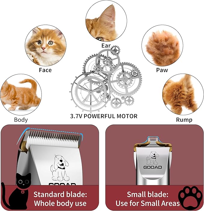Cat Clippers for Matted Hair, Cat Grooming Kit, Cordless Cat Shaver for Long Hair, Low Noise Paw Trimmer, Cat Hair Trimmer for Grooming,Quiet Pet Hair Clippers Tools for Cats Dogs (Red)-PawvioPets