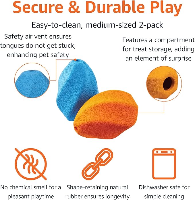 Amazon Basics Interactive Dog Treat Dispensing Enrichment Chew Toy, Medium, Multi Color, 2-Pack-PawvioPets