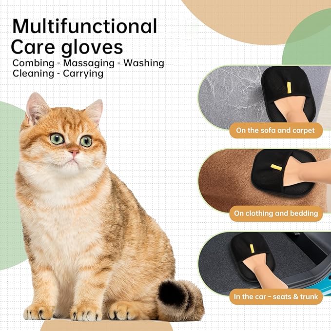 Flea Comb and Pet Hair Removal Glove for Cats & Dogs Brush for Shedding Pet Hair Removal Comb with Long & Short Stainless Steel Teeth for Deshedding & Clothing/Couch/Furniture/Carpet/Car Seat-PawvioPets