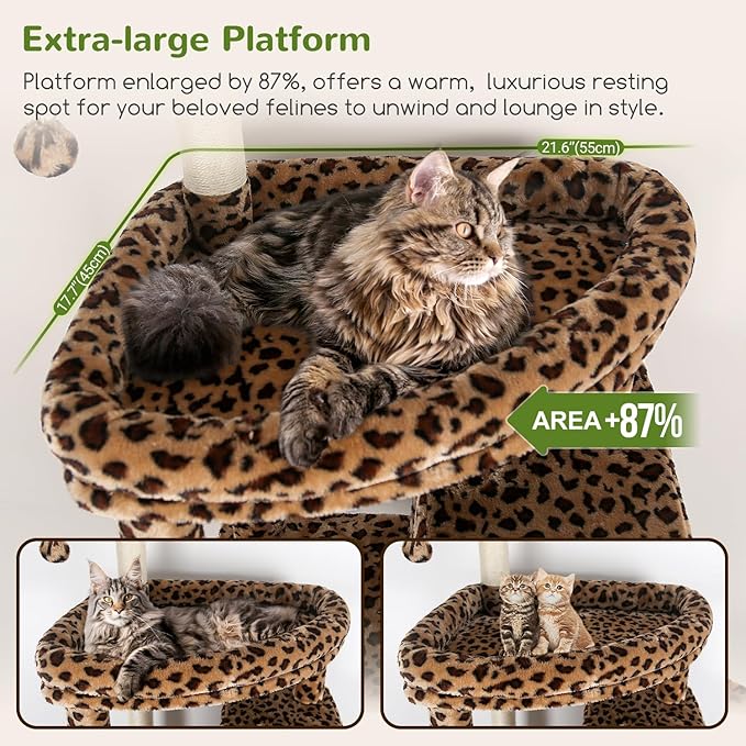 Globlazer Giant Cat Tree, 83 inch Cat Tree for Indoor Cats Large Adult, XXL Cat Tower with 9 Scratching Posts for 20lb+ Heavy Duty Large Adult Cats, F83, Leopard Print-PawvioPets