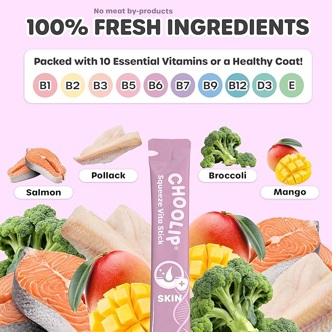 Grab & Go Squeeze Vita Stick Lickable Treats for Dogs & Cats. 49 Coat Support Sticks with Essential multivitamins. Soft and Tasty Paste for All Life Stages, Supporting Coat Health-PawvioPets