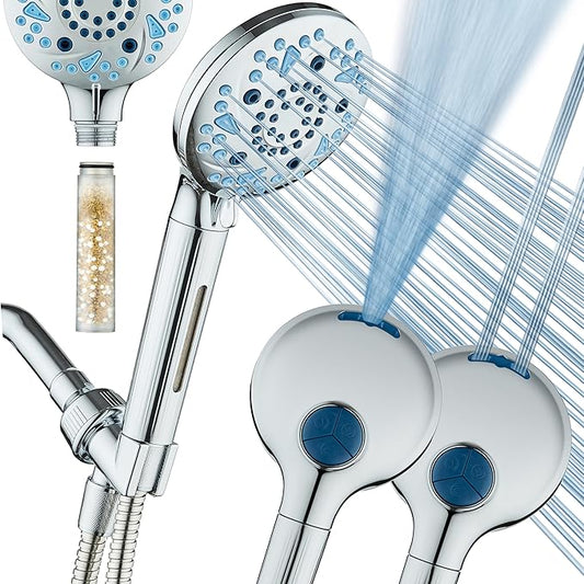 AquaCare High Pressure 10 Spray Mode Filtered Showerhead - Handheld Shower Head Filters Chlorine to Heal Dry Skin, Revive Hair - Dual Power Wash Cleans Tub, Tile, Pets - Hard Water Softener, Chrome-PawvioPets