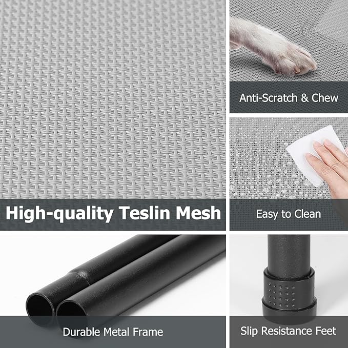 Elevated Dog Bed for Outdoor, Large Raised Dogs Cot for Training, Cooling Pet Beds with Washable Mesh, Indestructible Lifted Platform for Outside Camping, 41 inch Grey-PawvioPets