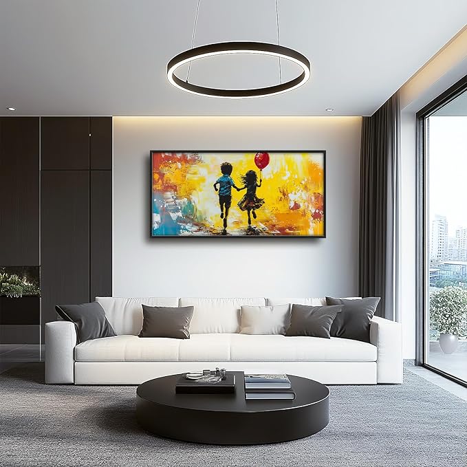 Framed Large Banksy Wall Art for Living Room, Oversized Colorful Graffiti Children Wall Decor, Peaceful Canvas Painting Pictures Modern Artwork Home Decoration for Living Room Bedroom 60"x30"-PawvioPets