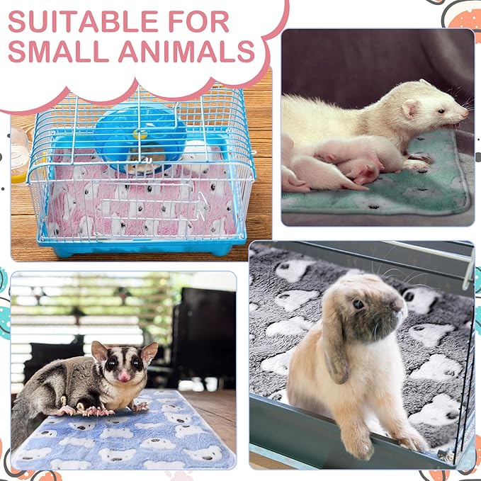 4 Pcs Waterproof Guinea Pig Blankets Washable Small Animal Fleece Bedding Absorbent Guinea Pig Cage Liners Reusable Pet Pee Pad Sleep Mat Pad Cover for Hamster Ferret (Bear Pattern,24 x 16 Inch)-PawvioPets
