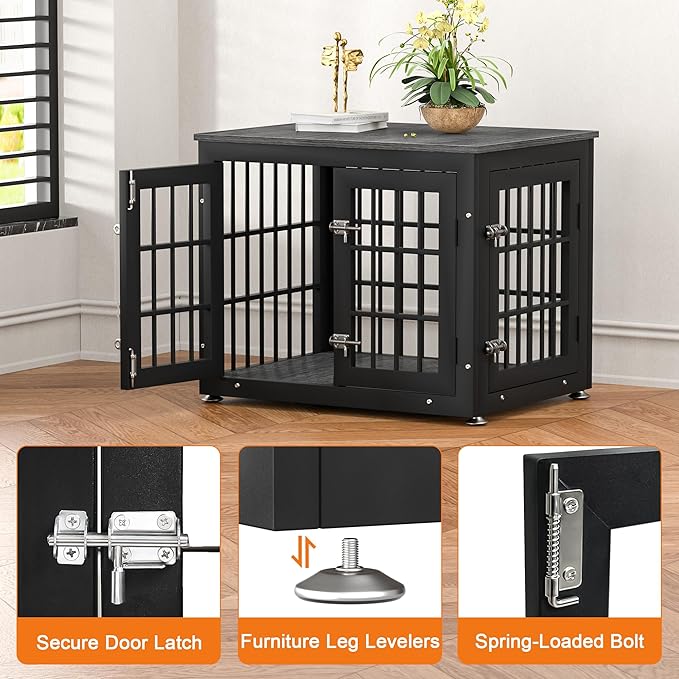 26 Inch Heavy Duty Dog Crate Furniture for Small Dogs, Decorative Pet House End Table, Wooden Cage Kennel Furniture Indoor, Gray-PawvioPets