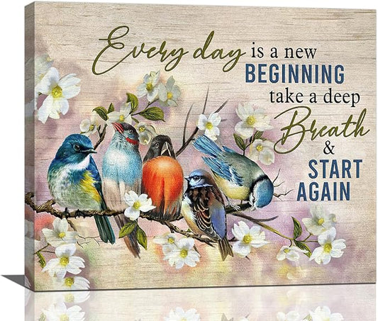 Bird Wall Art Farmhouse Flower Branch Pictures Rustic Country Birds Wall Decor Floral Canvas Print Painting Artwork for Bathroom Living Room Bedroom 20"x24"-PawvioPets