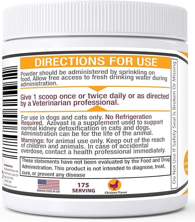Azovast Powder Kidney Restores & Kidney Powder for Dogs & Cats, (4 Oz) - (175 Scoop/Jar) NO Refrigeration Required - Help Support Kidney Function & Manage Renal Toxins (Made in U.S.A) (4 Oz)-PawvioPets