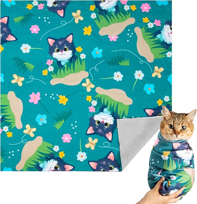 Cat Grooming Wrap, Cat Wrap for Cutting Nails, Self-Adherent Fabric Wrap for Cats, Cat Burrito Wrap Anti-Scratch, Anti-Escape, Multifunctional Swaddle Wrap Pet Tool 21.6×21.6"-PawvioPets