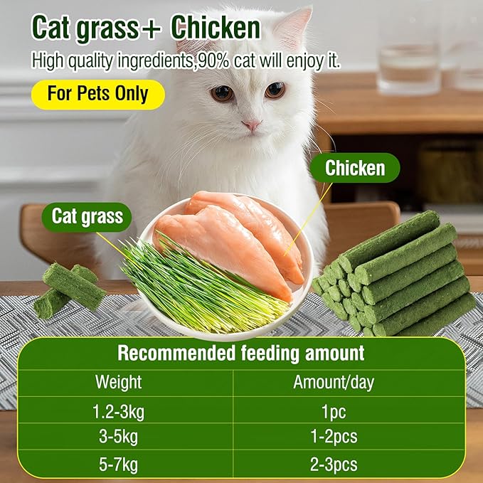 225g Cat Grass Teething Stick, Delicious Cat Treat Snack Edible Cat Chew Toy for Teeth Cleaning and Hairball Removal in Cats-PawvioPets