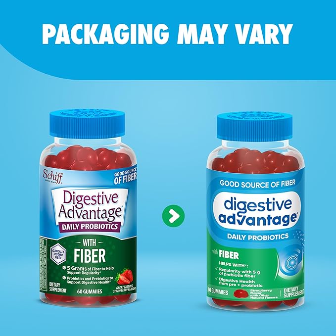Digestive Advantage Prebiotic Fiber Gummies + Probiotics for Gut Health, 5g Prebiotic Fiber Plus 1 Billion CFU Probiotic, Supports Digestive Health & Regularity, (60ct Bottle) Strawberry Flavor*-PawvioPets