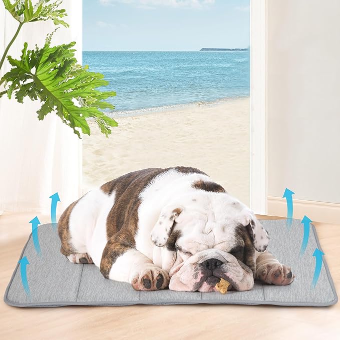 Dog Cooling Mat for Medium Dogs - 30x20 Orthopedic Memory Foam Pet Pad for Summer, QMAX>0.5, Washable Premium Comfort Crate Pad for Your Furry Companion, Grey-PawvioPets