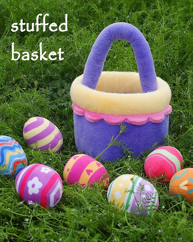 8 Piece Plush Stuffed Playset Toys with 7 Eggs, 1 Furry Bag, Soft Basket Set Sensory Toys for Girls Kids Ages 3+, Birthday Christmas Valentines Easter Party Favors Gifts-PawvioPets