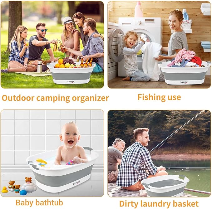 Collapsible Dog Bath Tub for Small Dogs & Cats, Portable Puppy Bath Tub with Water Drain Plug, Space Saving Foldable Pet Bathtub for Indoor & Outdoor Use, Grey-PawvioPets