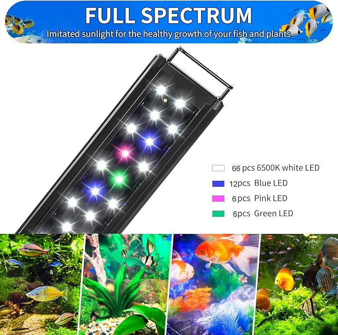 AQUANEAT LED Aquarium Light 48 to 54 Inch with Timer, auto on Off, Adjustable Brightness, Full Spectrum, Daylight Moonlight Mode, for Fresh Water Low-to-Mid Light Plants-PawvioPets