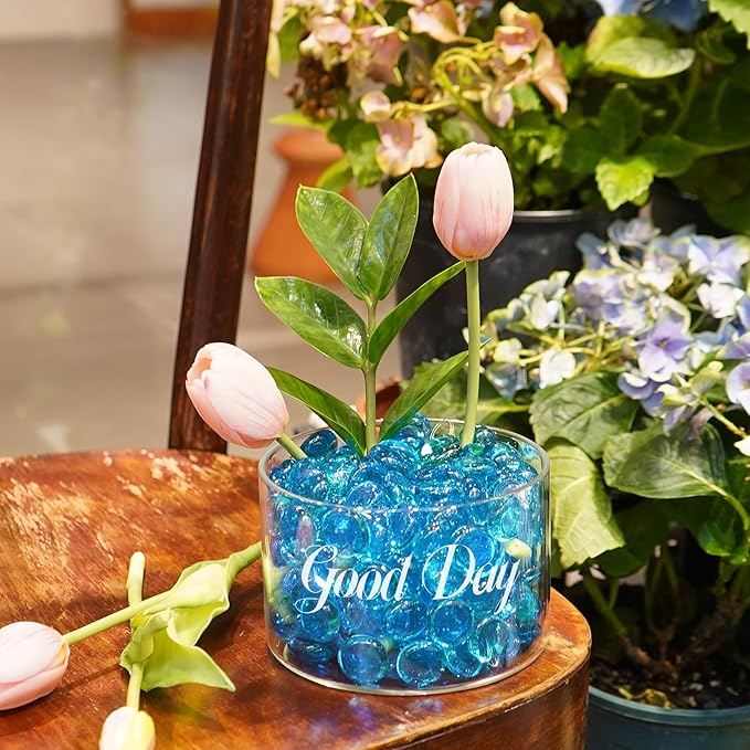 5LB Ocean Blue Flat Glass Marbles for Vases, Gemstone Beads Vase Filler Decorative Glass Pebbles for Fish Tank, DIY Crafts, Aquarium Decor Rocks-PawvioPets