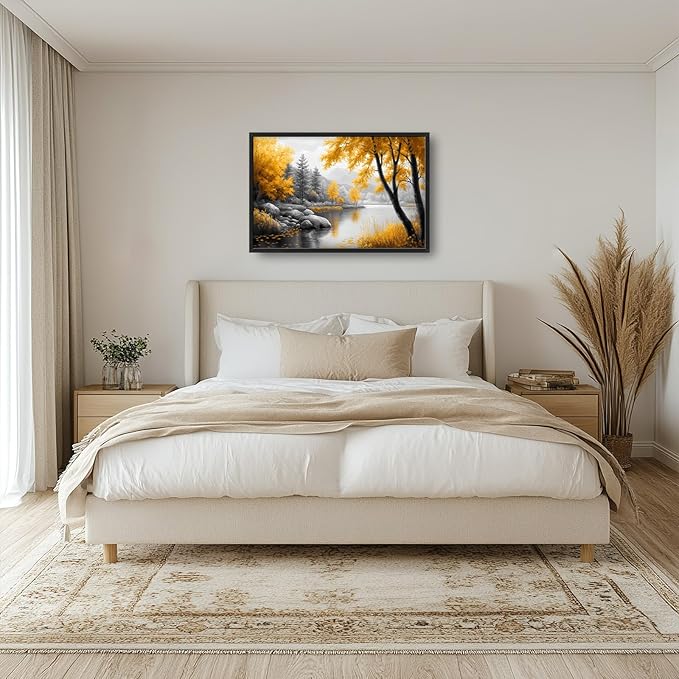 Framed Large Tree Wall Art for Living Room, Oversized Zen Trees Wall Decor, Black and Golden Forest Canvas Pictures Home Decoration for Living Room Bedroom Office 36"x24"-PawvioPets