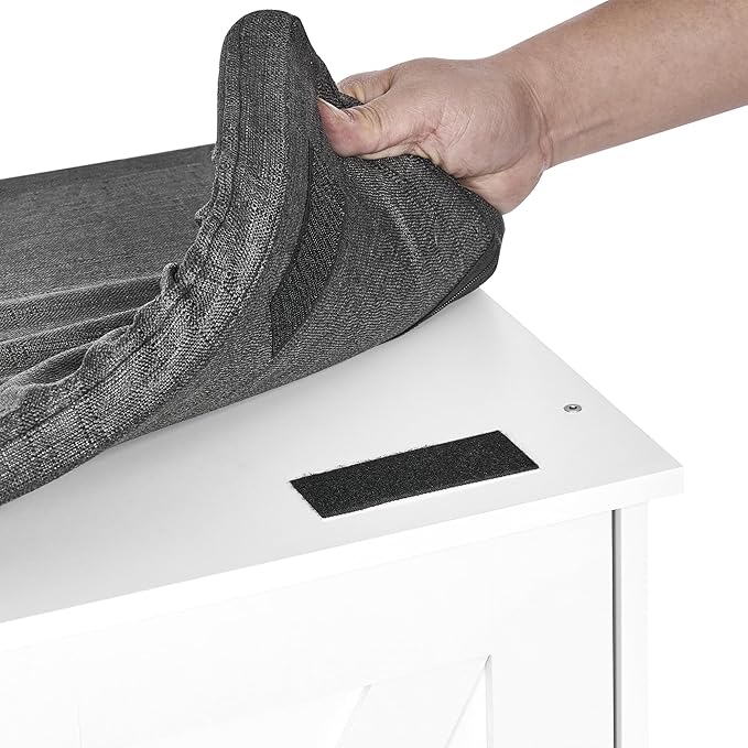 2-Tier Storage Bench, Shoe Bench with Padded Seat Cushion, Entryway Bench with 4 Barn Doors, Adjustable Shelf, 13.8" D x 47.2" W x 17.7" H, for Entryway, Living Room, Bedroom, White-PawvioPets