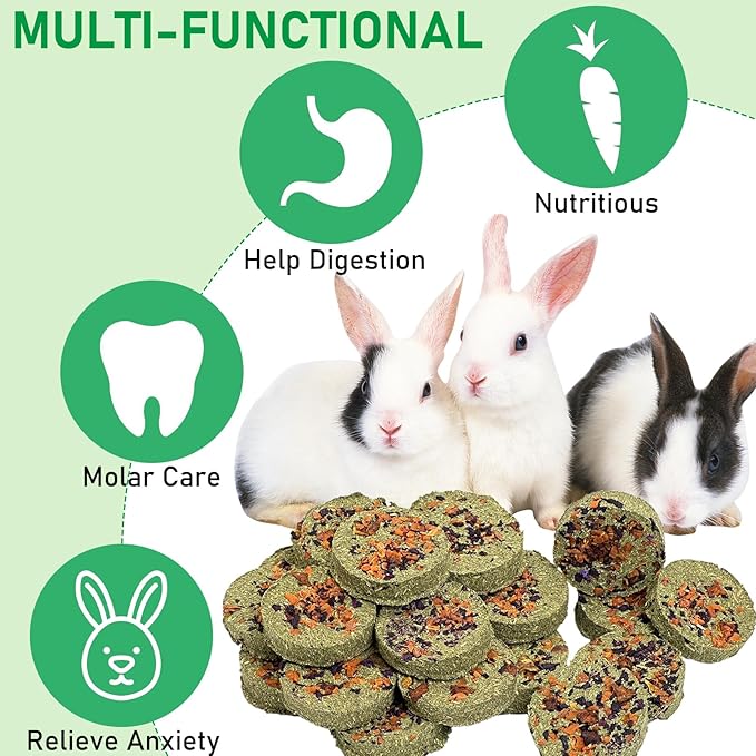 Fhiny 24 PCS Rabbit Chew Toys, Natural Timothy Hay Carrot Pumpkin Purple Potato Biscuit Cubes Bunny Chew Treats for Teeth Care Small Animals Molar Snacks for Hamster Guinea Pig Chinchilla Rat-PawvioPets