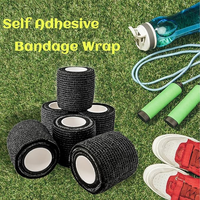 24 Rolls Black Elastic Self Adhesive Bandage Wrap, Breathable Flexible Fabric Non Woven Cohesive Bandage, Ankle Sprains Swelling Medical First Aid Sports Athletic Tape, Dogs Pet Vet Wrap 2 in-PawvioPets