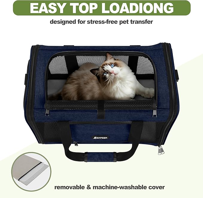 Cat Carrier 18x11x11 United Airline Approved, Top Loader Heavy Duty Softshell Pet Flying Bag 18lbs, Small Dog Chihuahua Crate 5-10 Pounds, Kitty Transport Kennel, Miniature Poodle Case Navy-PawvioPets
