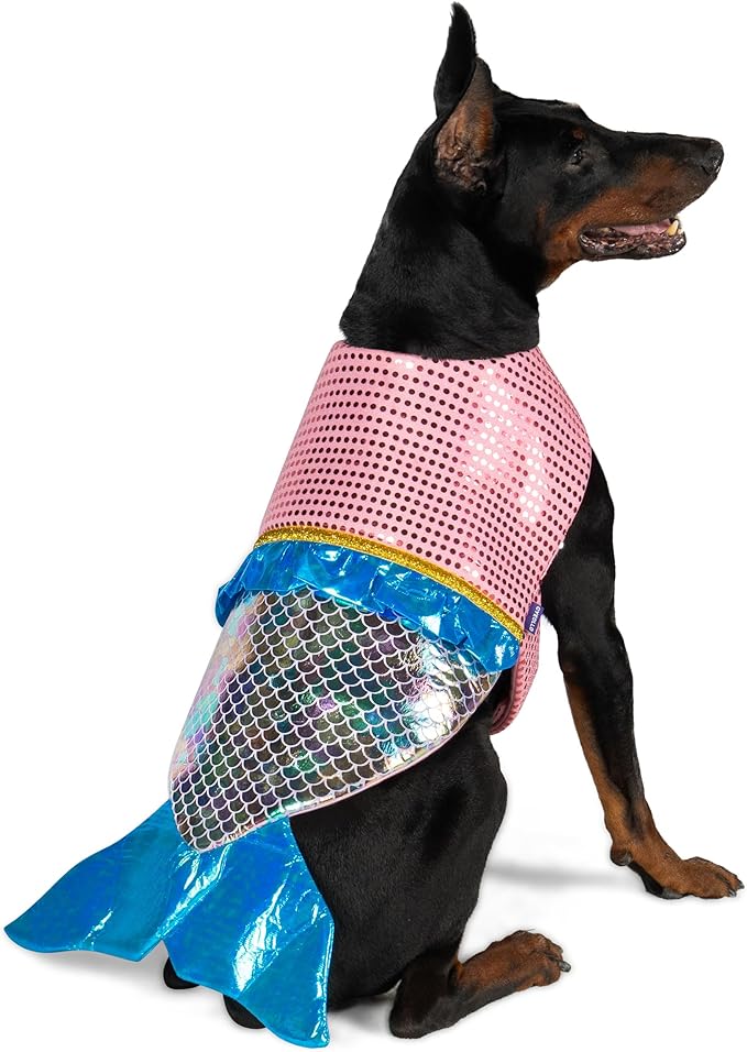 cyeollo Dog Costumes for Large Dogs Sparkly Mermaid Cosplay Clothes Pet Costme Birthday Party Outfit Dog Halloween Costumes Size XL-PawvioPets