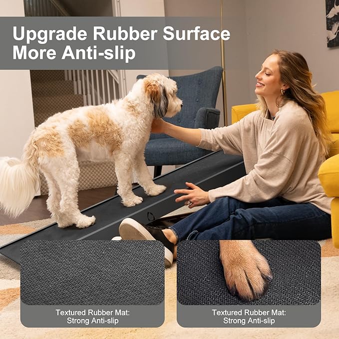 ABORON Dog Ramp,Adjustable Folding Pet Ramp for Bed,Couch,SUV - High Traction Portable Rubber Paw Ramps,Great for Small & Large Old Dogs & Cats, Supports up to 200 lbs,55''Long-PawvioPets