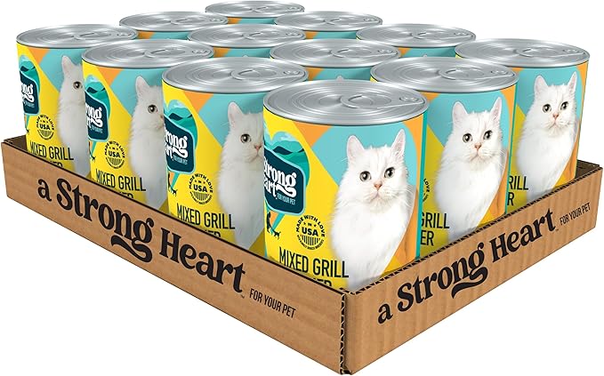 A Strong Heart Canned Wet Cat Food, Mixed Grill Dinner - 13.2 oz Cans (Pack of 12), Made in The USA with Real Chicken & Liver-PawvioPets