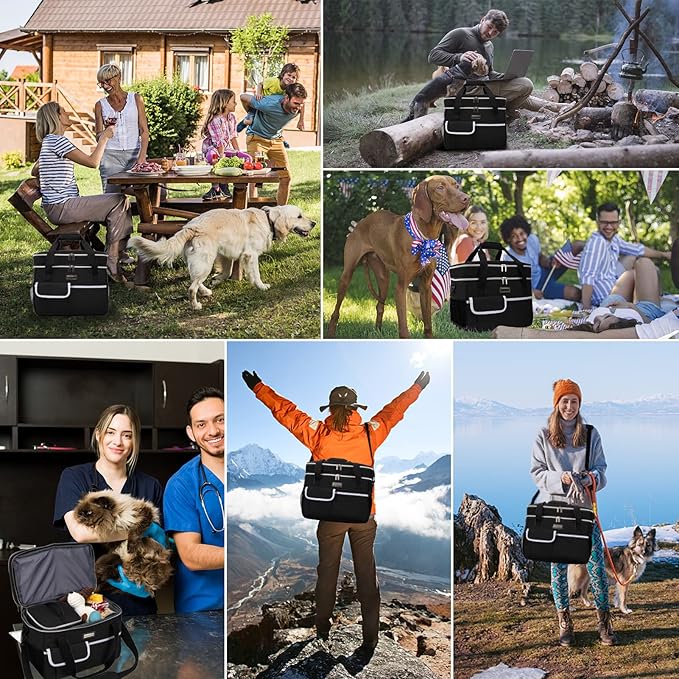 BAGLHER Dog Travel Bag for Supplies - Double-Layer Airline Approved Weekend Pet Travel Organizer Set for Dog and Cat Tote with 2 Pet Food Containers and 2 Collapsible Silicone Bowls Black-PawvioPets