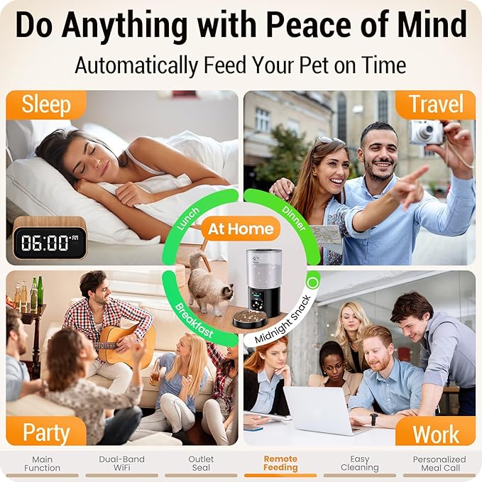 5L Automatic Cat Feeder with Sealed Outlet: 5G WiFi Automatic Dog Feeder with APP Control, Auto Cat Food Dispenser with Voice Recording for Pets, Detachable for Easy Clean - 21 Cup-PawvioPets