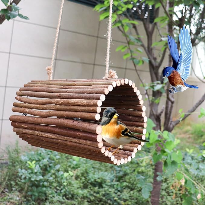 Bird Parrot Swing Toys, Hanging Bird Perch Stand, Natural Willow Wood Parrot Hammock, Bird Cage Accessories, Suitable for Little Bird Parakeets Cockatiels Lovebirds Hamster Rat (6.3" in Diameter)-PawvioPets