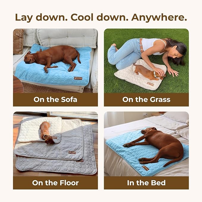 Dog Cooling Mat- Ice Silk Summer Comfort, Self Cooling, Non-Slip Dog Pad, Durable & Washable, Mat for Extra Large Dogs 85x115 cm, Support Shelter Dogs with Every Purchase (Beige)-PawvioPets