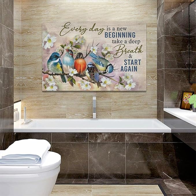 Bird Wall Art Farmhouse Flower Branch Pictures Rustic Country Birds Wall Decor Floral Canvas Print Painting Artwork for Bathroom Living Room Bedroom 16"x24"-PawvioPets