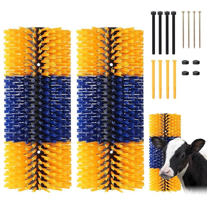 2PCS Livestock Scratching Brush, 17.5 x 7.8 Inch Goat Brushes for Grooming, Horse Brushes for Shedding, Livestock Brush with 8 Screws Great for Horse, Elk, Cattle, Pig, Sheep（Yellow）-PawvioPets