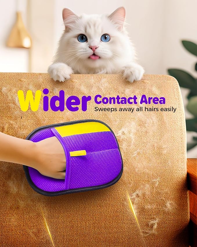 2025 Thickened Electrostatic Pet Hair Removal Gloves (2 Pcs) - Reusable Strong Grooming Gloves for Cats & Dogs, Hair Remover for Couch, Furniture, Carpet, Car Seats & Clothing (Purple)-PawvioPets