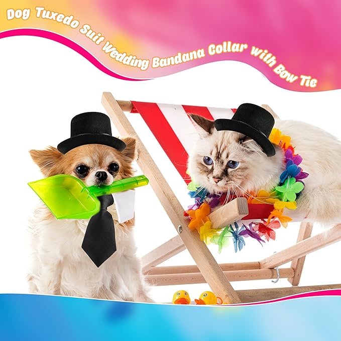 4 Pcs Pet Formal Halloween Costume Accessories Dog Wedding Bow Tie Top Hat Puppy Gentleman Costume for Small Medium Dogs Cats Halloween Party-PawvioPets