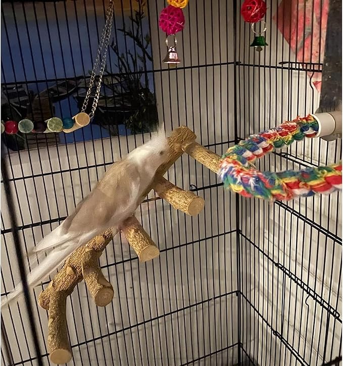 Bird Parrot Ladder Perch for Cage, Nature Wooden Bird Bridge Exercise Stands Parrot Climbing Chewing Toys for Small Animal-PawvioPets