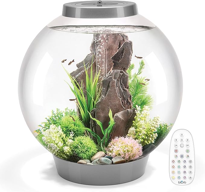 biOrb Classic 60 Acrylic 16-Gallon Aquarium with Multi-Color Remote-Controlled LED Lights Modern Tank for Tabletop Display, Silver-PawvioPets