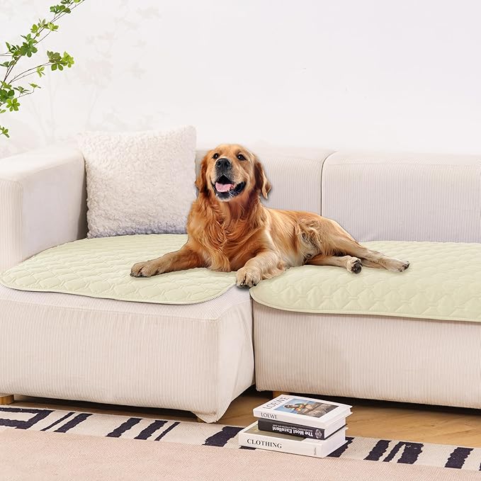 gogobunny 100% Double-Sided Waterproof Dog Bed Cover Pet Blanket Sofa Couch Furniture Protector for Puppy Large Dog Cat, Reversible (32x53 Inch (Pack of 1), Dark Cream/Light Cream)-PawvioPets