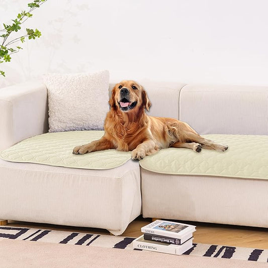 gogobunny 100% Double-Sided Waterproof Dog Bed Cover Pet Blanket Sofa Couch Furniture Protector for Puppy Large Dog Cat, Reversible (32x53 Inch (Pack of 1), Dark Cream/Light Cream)-PawvioPets