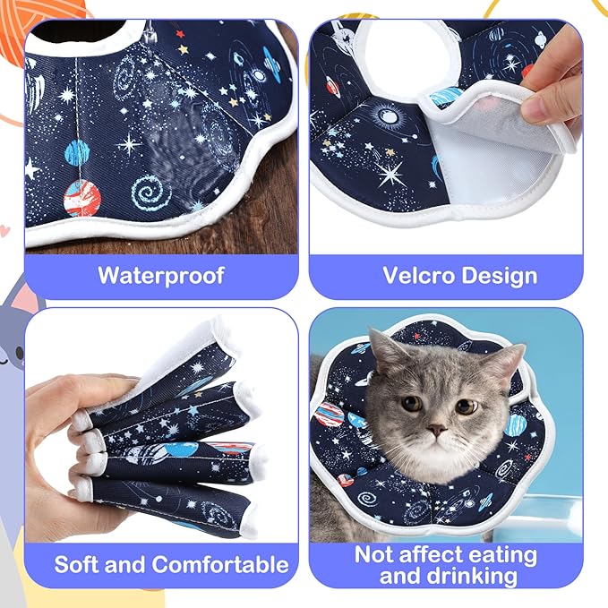 2Pcs Cat Conical Collar Soft Adjustable Cat Collars Water Proof Recovery Collar Prevent Licking Protective Foldable Easy to Eat Drink for Cats Kittens Puppies (Blue S XS)-PawvioPets
