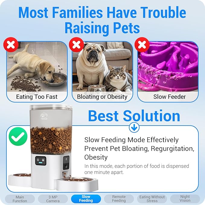 Automatic Cat Feeder with Two HD Camera for 2 Cats: 5G WiFi Automatic Dog Feeder with Night Vision & Slow Feed, 7L Auto Cat Food Dispenser for Multiple Pet, Detachable for Cleaning - 29 Cup-PawvioPets