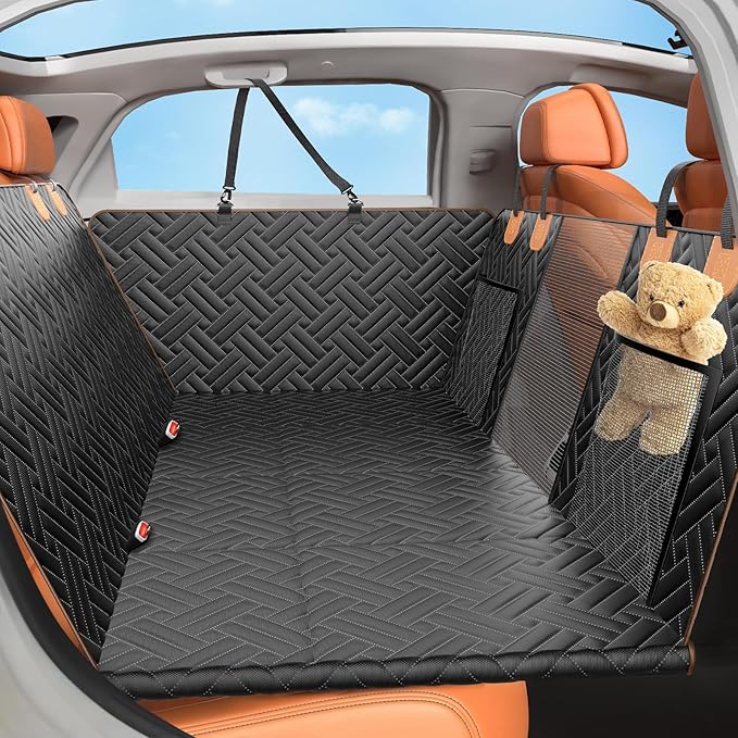 Dog Car Seat Cover for Back Seat,100% Waterproof & Scratchproof Back Seat Pet Cover for Dogs,5MM PP Board Hard Bottom Dog Bed for Car,Supports 400lbs Back Seat Extender for Dogs for Car/SUV-PawvioPets