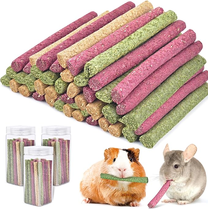 ERKOON Timothy Hay Sticks,Rabbit Chew Toys for Teeth Natural Molar Sticks Rabbits Treats for Bunnies, Chinchilla Guinea Pigs, Gerbil, Hamster (75 Pcs)-PawvioPets