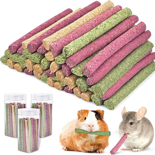 ERKOON Timothy Hay Sticks,Rabbit Chew Toys for Teeth Natural Molar Sticks Rabbits Treats for Bunnies, Chinchilla Guinea Pigs, Gerbil, Hamster (75 Pcs)-PawvioPets